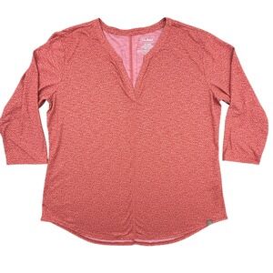 LL Bean Tunic Top Womens XL Regular Red Geometric Split Neck 3/4 Sleeve Casual